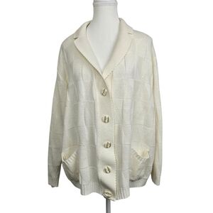 Michell Robin Vintage Cream Button-Down Knit Sweater with Scalloped Edges, Sz M